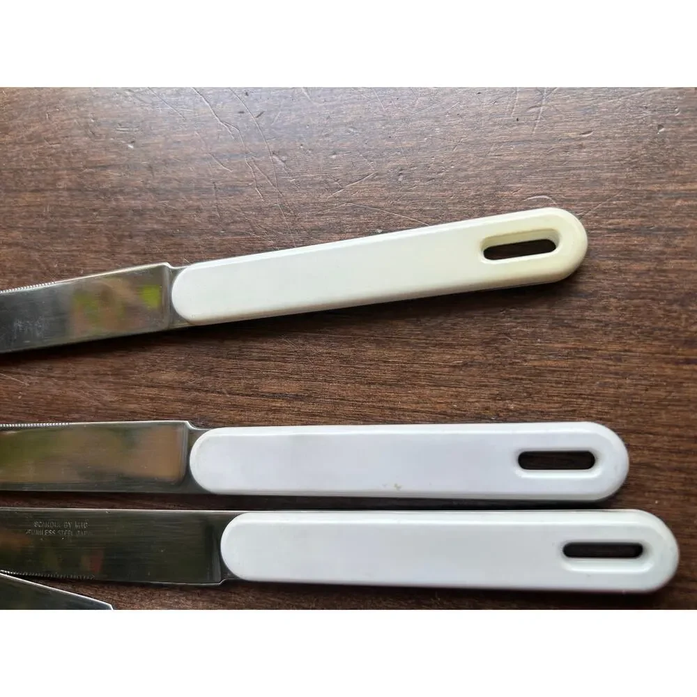 14 Vintage MCM flatware Scandia pattern by MIC white plastic handle